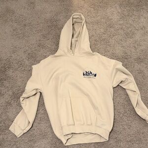 Cream Hoodie with Blue Graphic